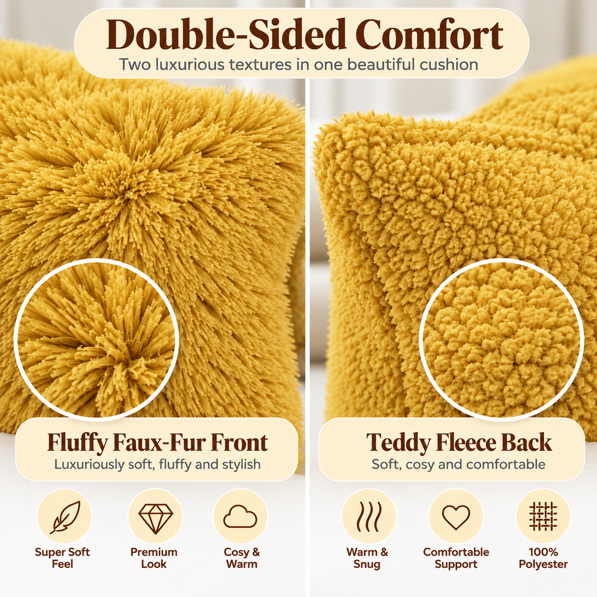 Teddy Hug Fleece Cushion Cover – Soft Fluffy Snug Cuddle Cushion Cover | Night Zone