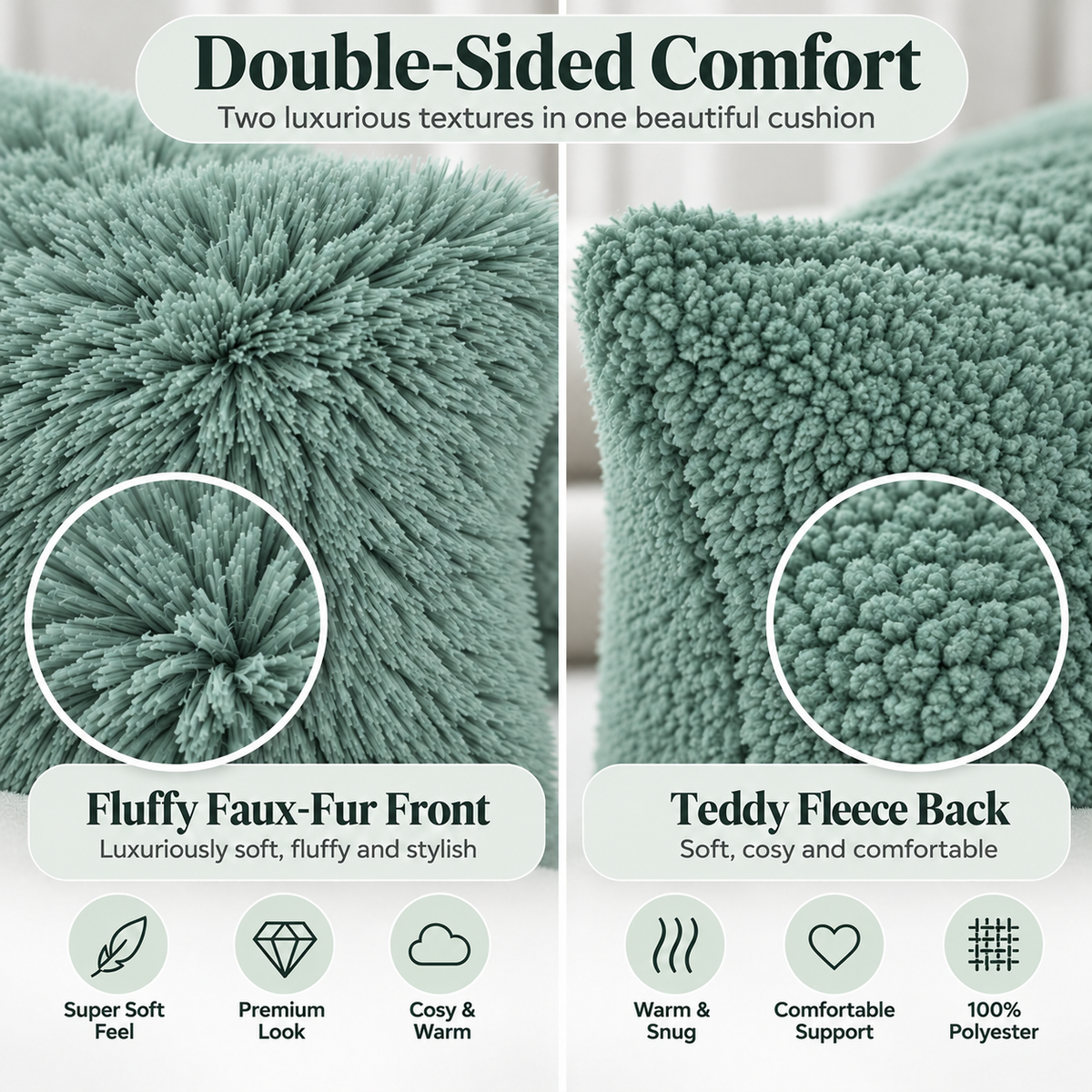 Teddy Hug Fleece Cushion Cover – Soft Fluffy Snug Cuddle Cushion Cover | Night Zone