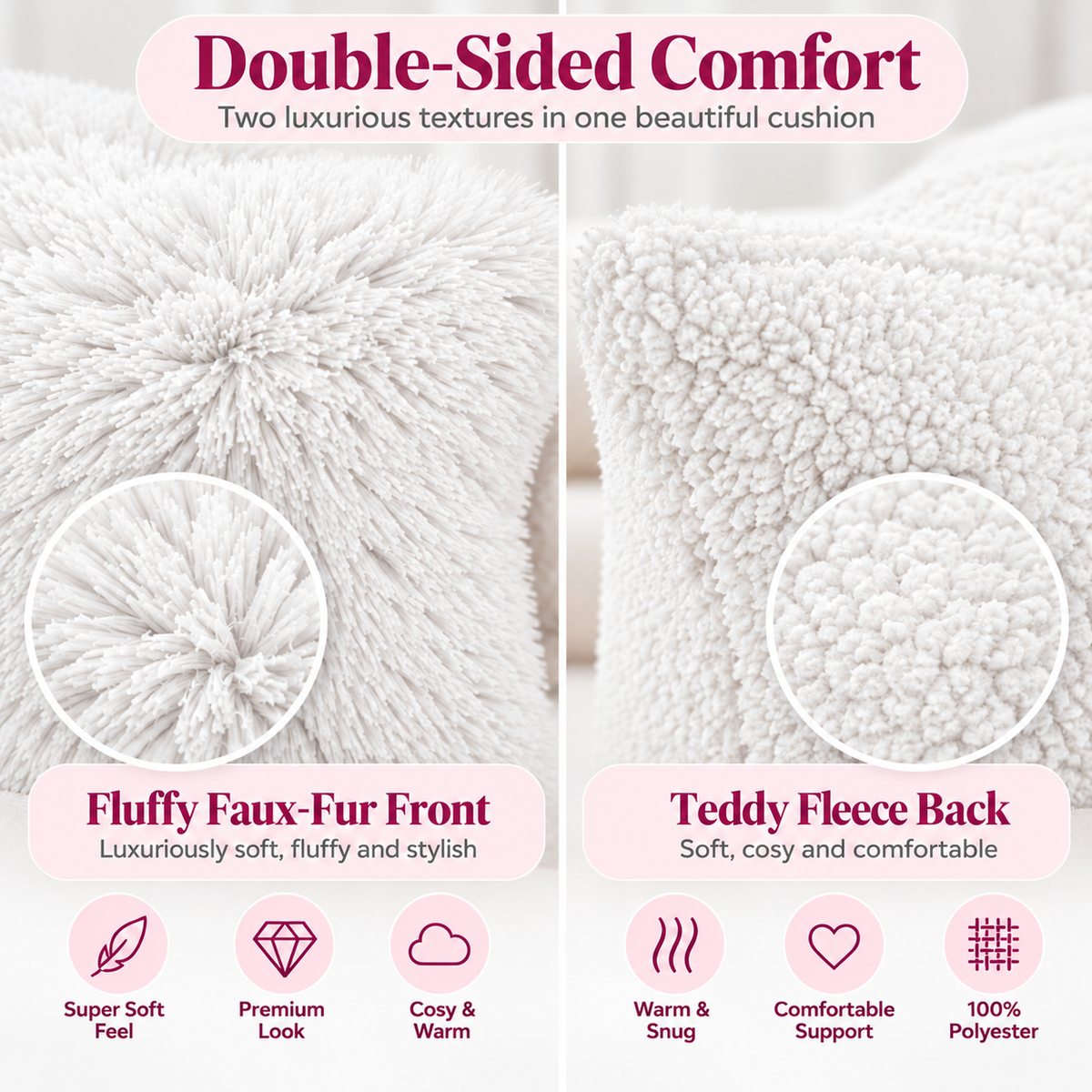Teddy Hug Fleece Cushion Cover – Soft Fluffy Snug Cuddle Cushion Cover | Night Zone