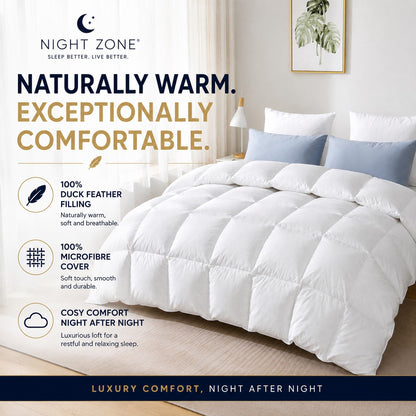 Duck Feather & Down Duvet – Box Stitched 100% Microfibre Cover Luxury Quilt | Night Zone