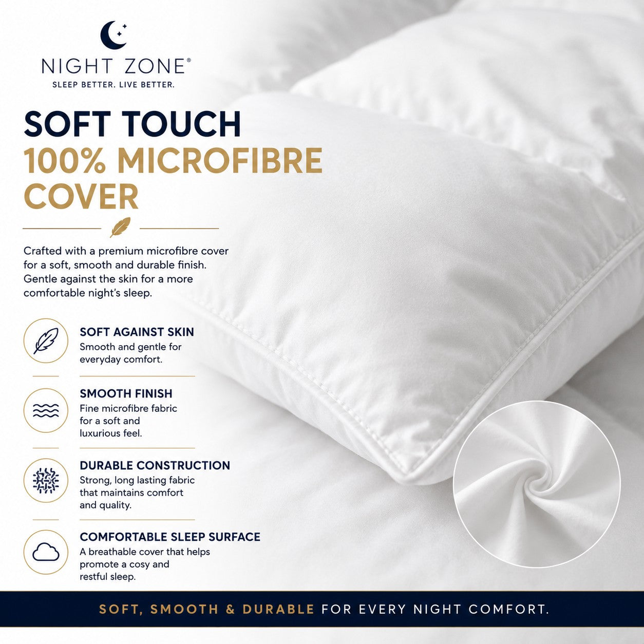 Duck Feather & Down Duvet – Box Stitched 100% Microfibre Cover Luxury Quilt | Night Zone