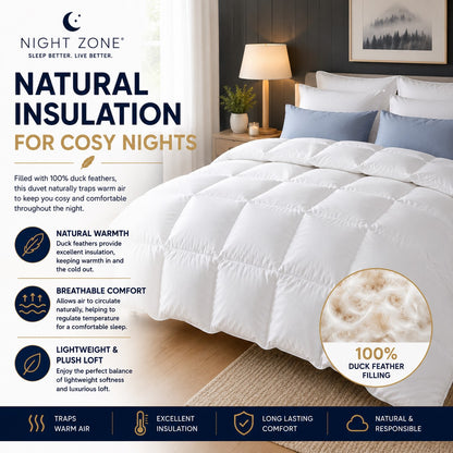 Duck Feather & Down Duvet – Box Stitched 100% Microfibre Cover Luxury Quilt | Night Zone