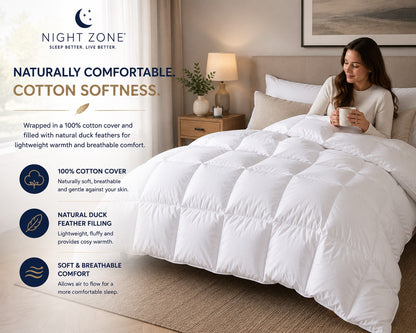 Duck Feather & Down Duvet – 100% Cotton Cover Luxury Quilt | Night Zone