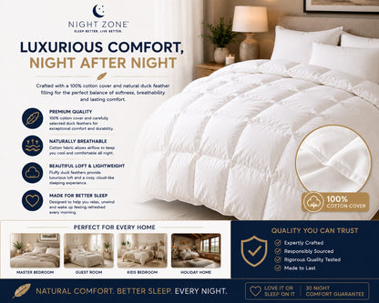Duck Feather & Down Duvet – 100% Cotton Cover Luxury Quilt | Night Zone