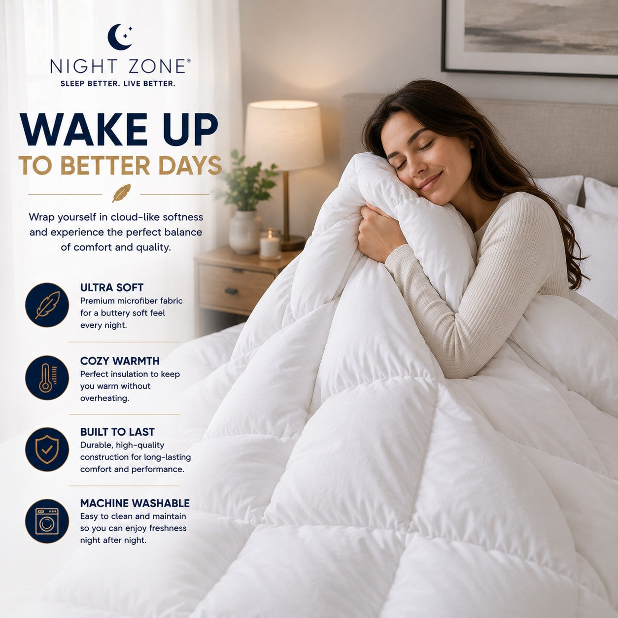 Duck Feather & Down Duvet – Box Stitched 100% Microfibre Cover Luxury Quilt | Night Zone