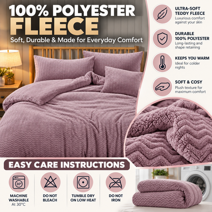 Teddy Fleece Waves Duvet Cover Set with Matching Cushion Covers | Night Zone