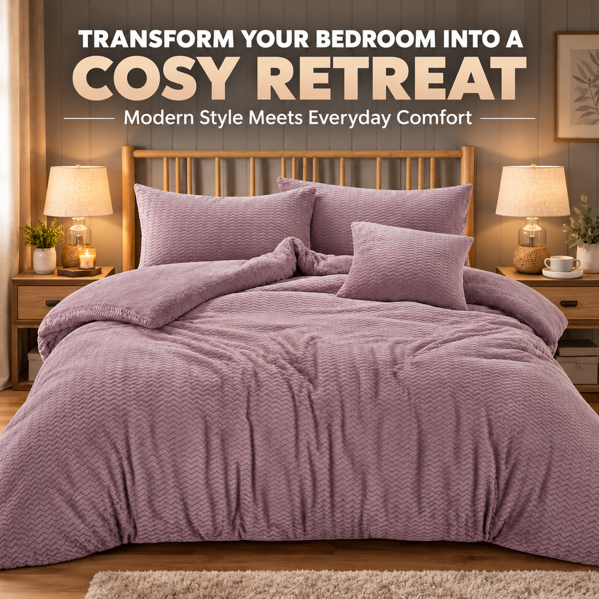 Teddy Fleece Waves Duvet Cover Set with Matching Cushion Covers | Night Zone