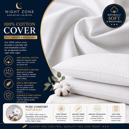 Duck Feather & Down Pillows Pair – 85% Feather 15% Down Filling with 100% Cotton Cover | Night Zone