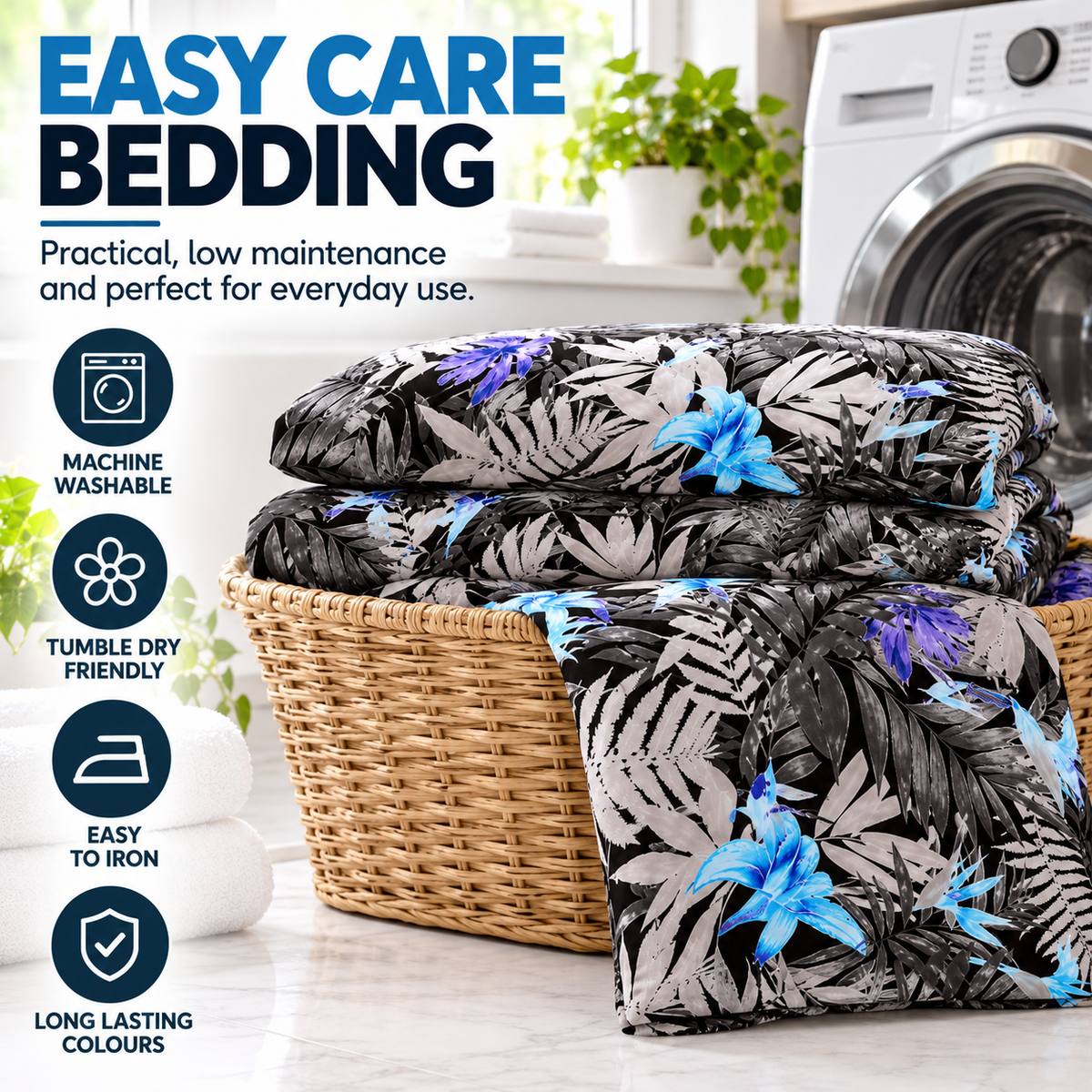 Abby Printed Polycotton Duvet Cover Set – Soft Easy Care Bedding | Night Zone