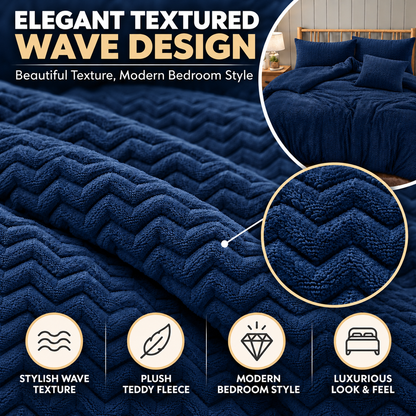 Teddy Fleece Waves Duvet Cover Set with Matching Cushion Covers | Night Zone