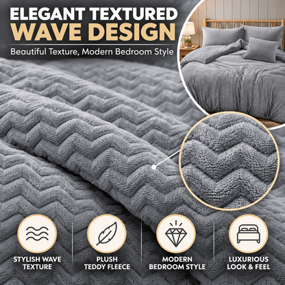 Teddy Fleece Waves Duvet Cover Set with Matching Cushion Covers | Night Zone
