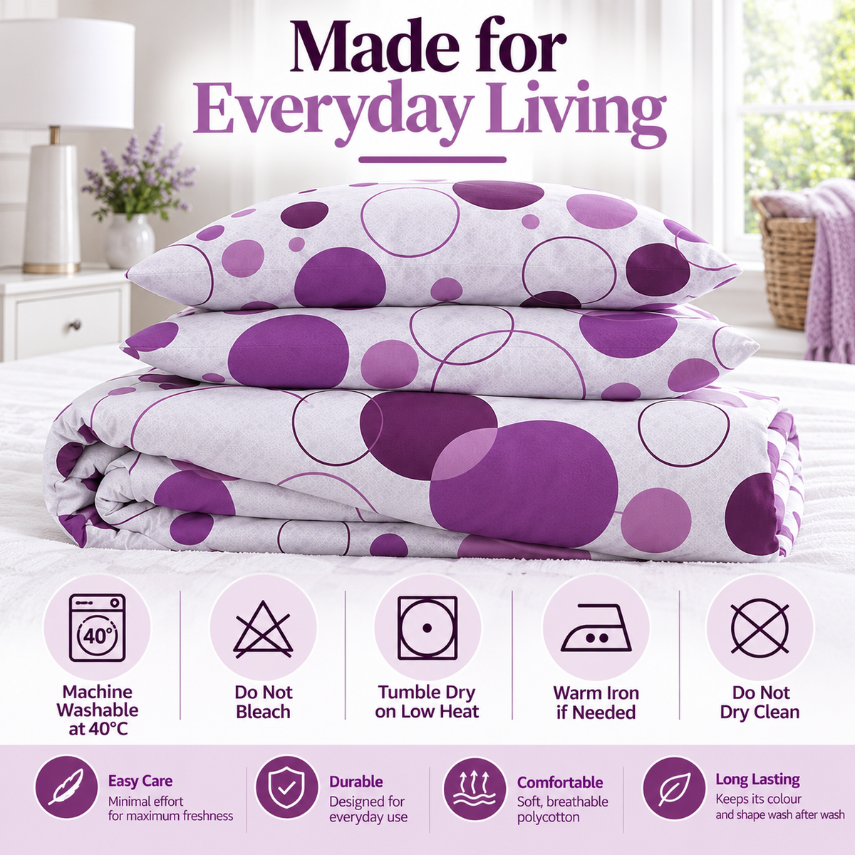 Noah Printed Polycotton Duvet Cover Set – Soft Easy Care Bedding | Night Zone