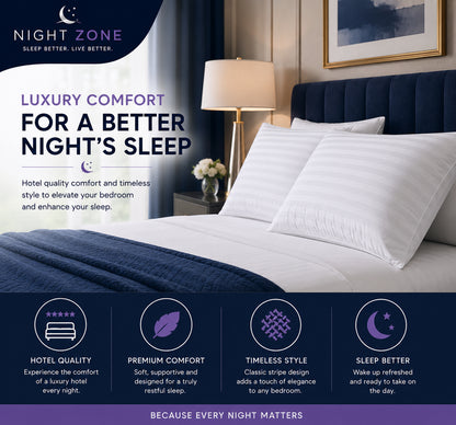 Satin Stripe Pillows – Soft Hollow Fibre Hotel Quality Pillows | Night Zone