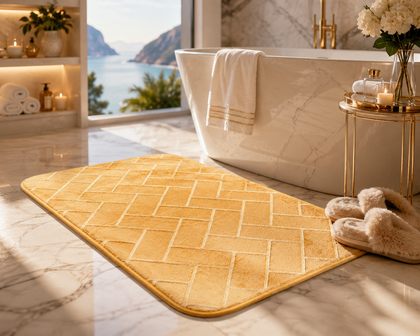 Memory Foam Bath Mat Set – Block Bricks Non Slip Bathroom Rug | Night Zone