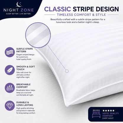 Satin Stripe Pillows – Soft Hollow Fibre Hotel Quality Pillows | Night Zone
