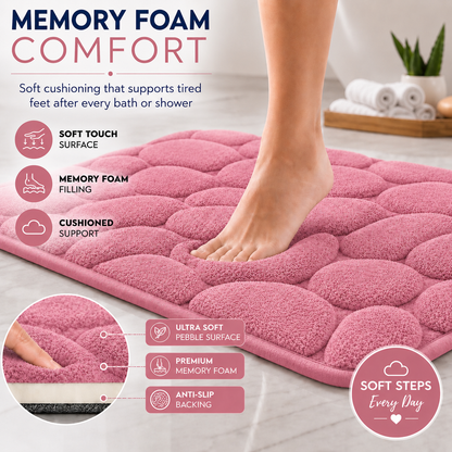 Pebble Stone Bath Mat Set – Soft Absorbent Non Slip Bathroom Rug Set | Night Zone