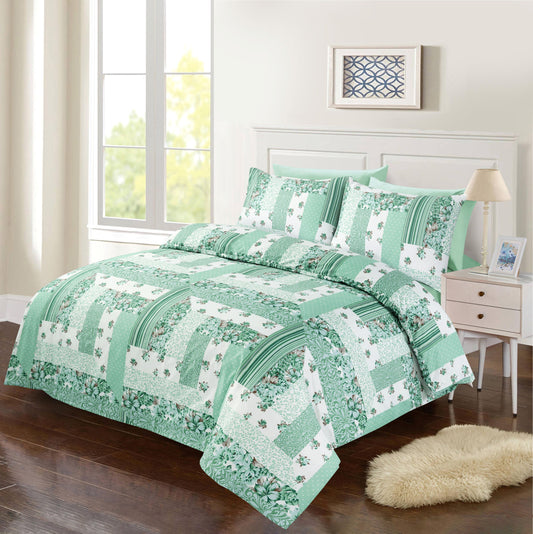 Fable Green Patchwork Floral Microfibre Duvet Cover Set – Soft Easy Care Bedding | Night Zone