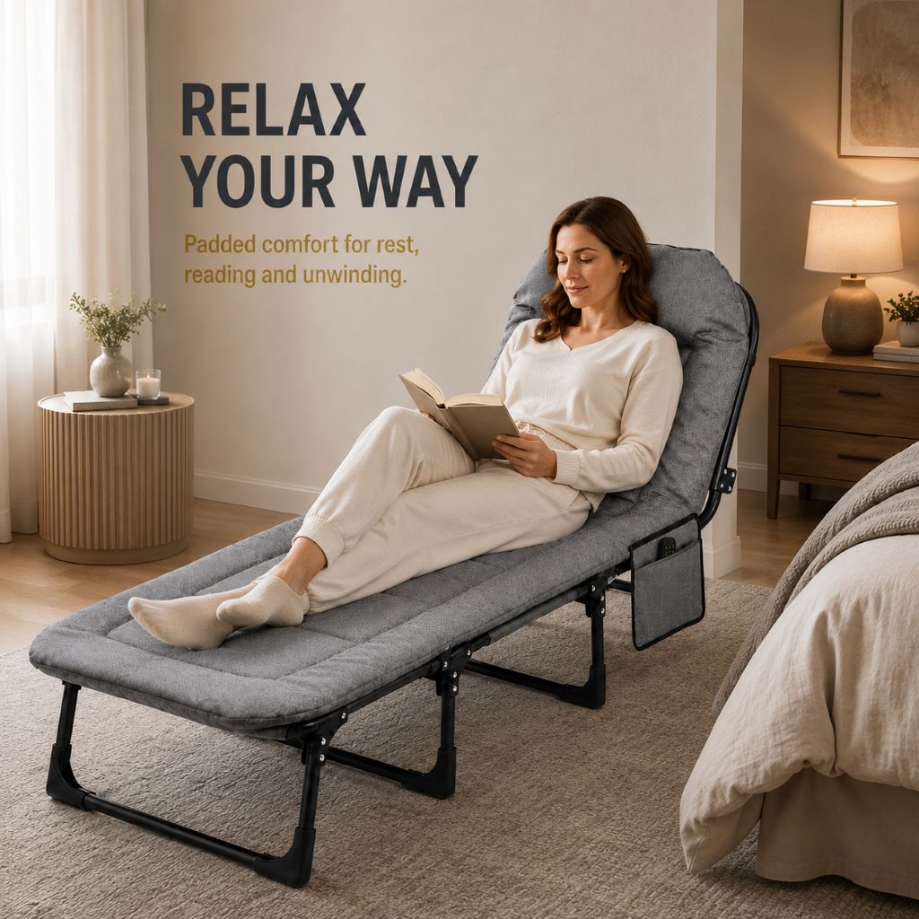 Grey Foldable Guest Bed & Reclining Lounger | Night Zone