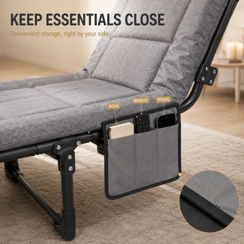 Grey Foldable Guest Bed & Reclining Lounger | Night Zone