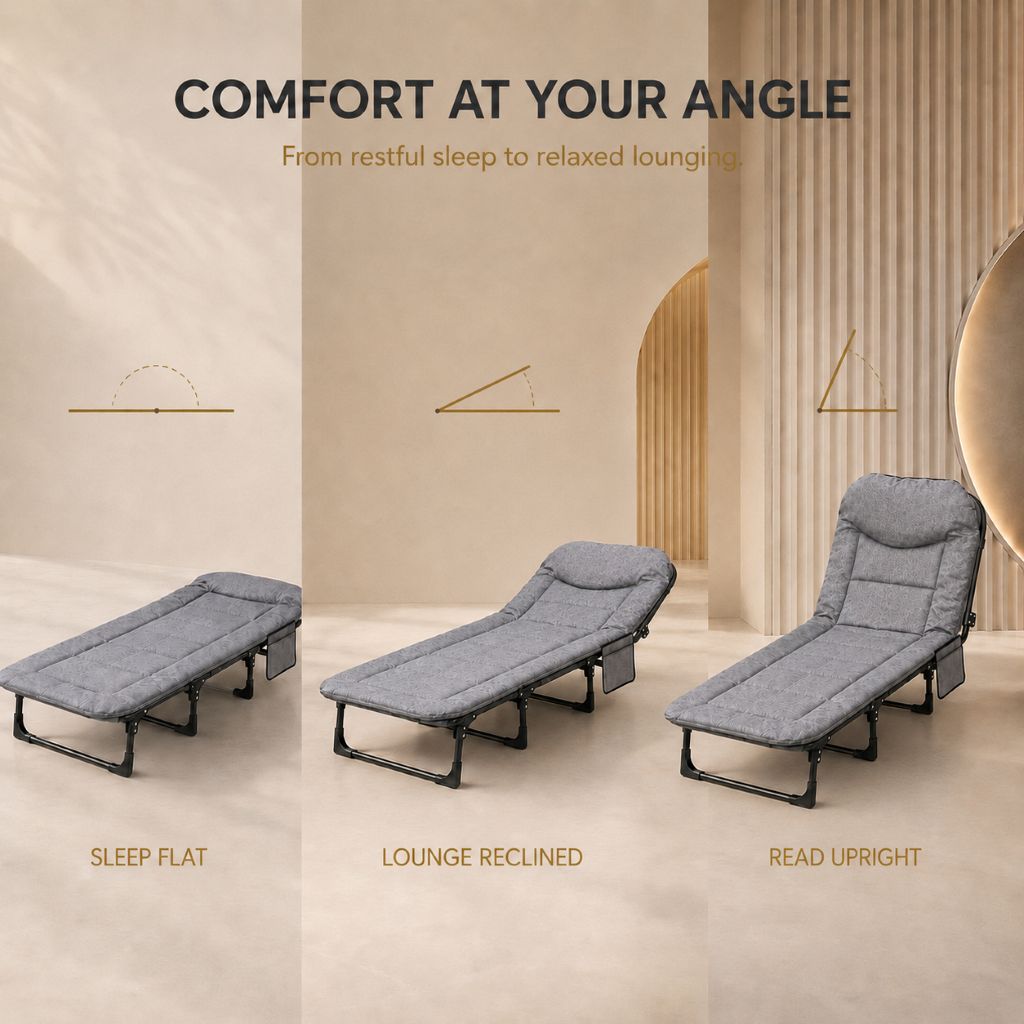 Grey Foldable Guest Bed & Reclining Lounger | Night Zone