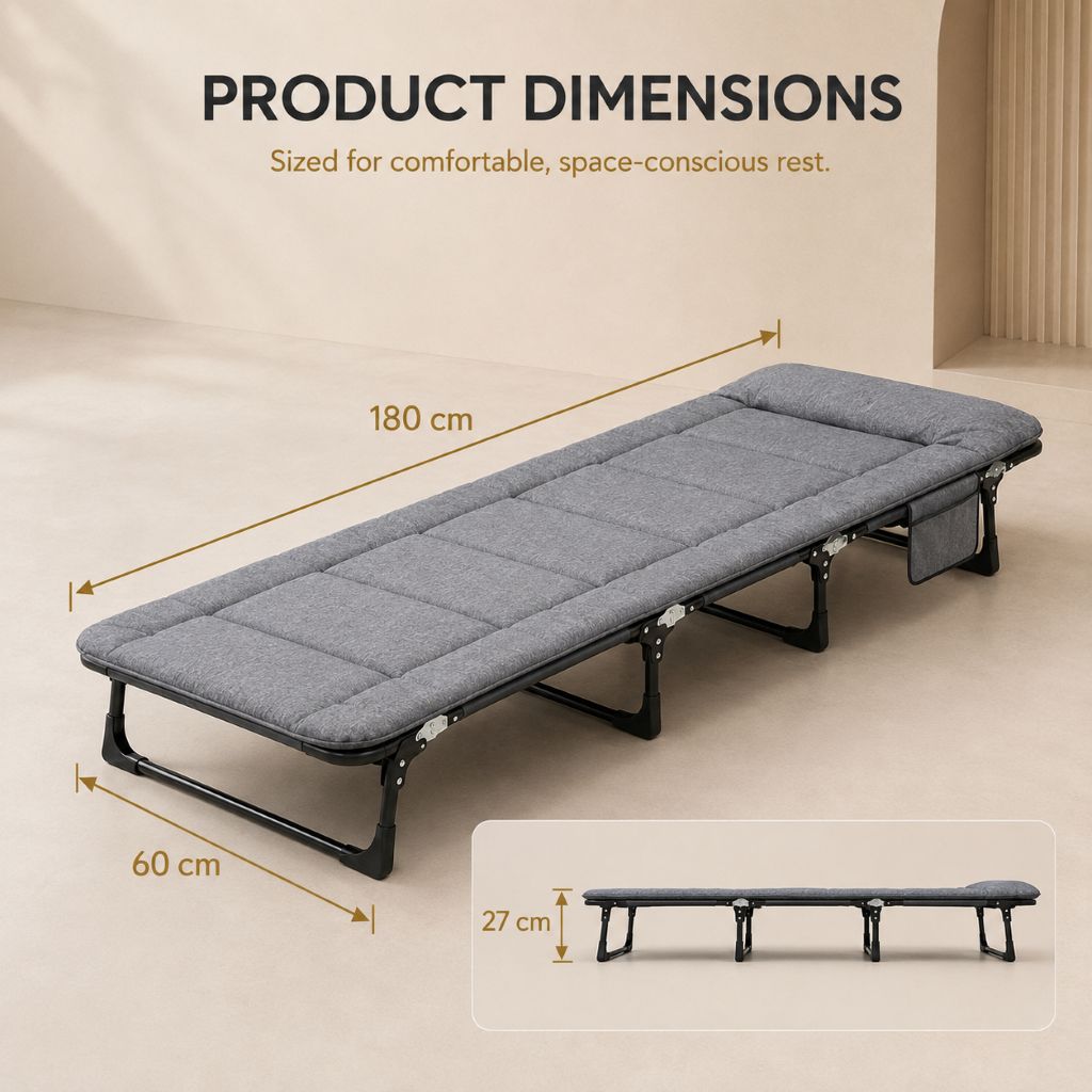 Grey Foldable Guest Bed & Reclining Lounger | Night Zone