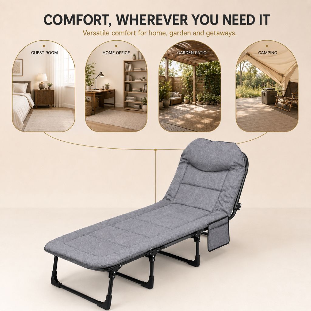 Grey Foldable Guest Bed & Reclining Lounger | Night Zone