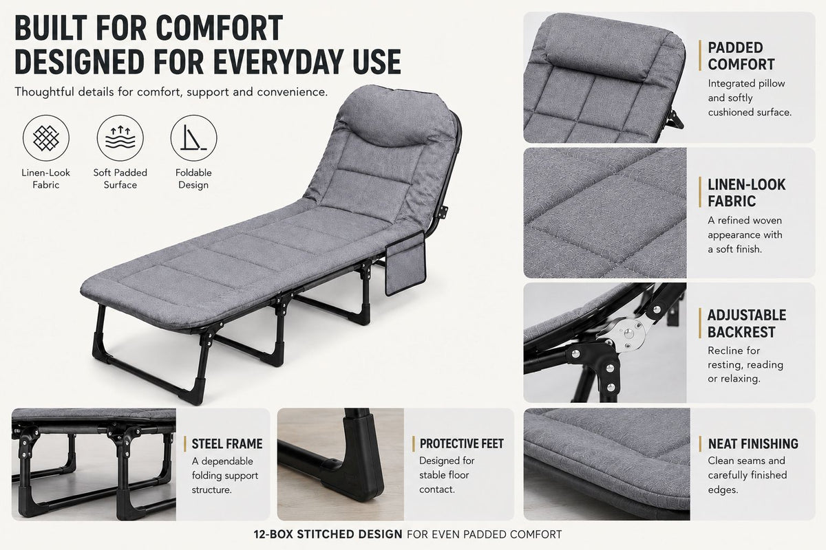 Grey Foldable Guest Bed & Reclining Lounger | Night Zone