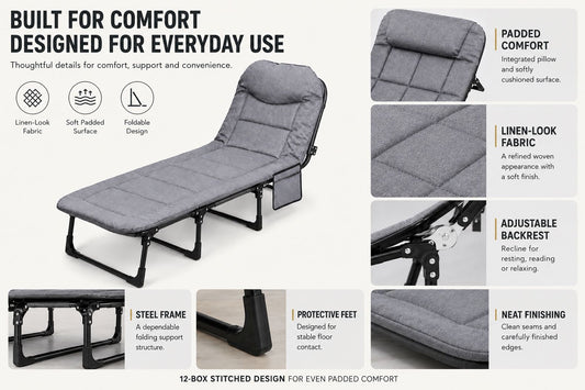 Grey Foldable Guest Bed & Reclining Lounger | Night Zone