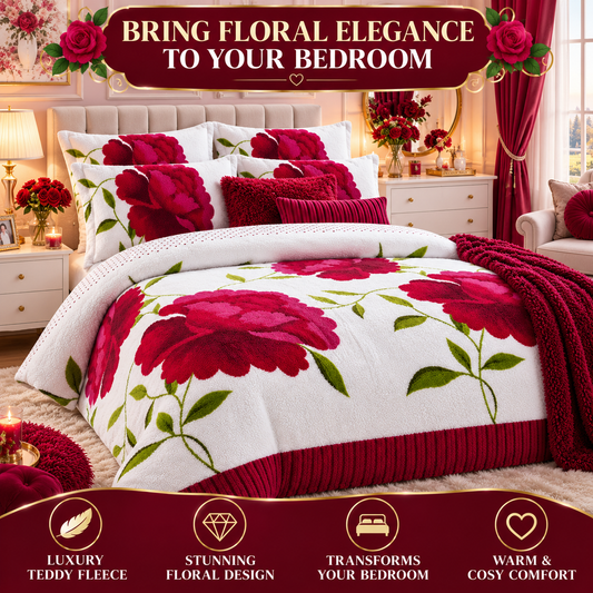 Rosaleen Floral Teddy Fleece Duvet Cover Set – Soft Warm Cosy Bedding | Night Zone