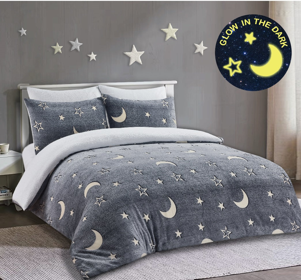 Glow In The Dark Teddy Fleece Duvet Cover Set – Soft Warm Kids Bedding | Night Zone