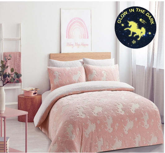 Glow In The Dark Teddy Fleece Duvet Cover Set – Soft Warm Kids Bedding | Night Zone