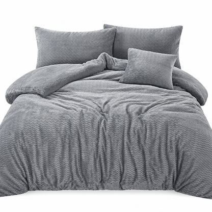 Teddy Fleece Waves Duvet Cover Set with Matching Cushion Covers | Night Zone
