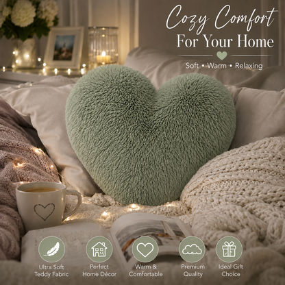 Teddy Cuddles Heart Shape Teddy Fleece Cushion – Soft Filled Decorative Cushion | Night Zone
