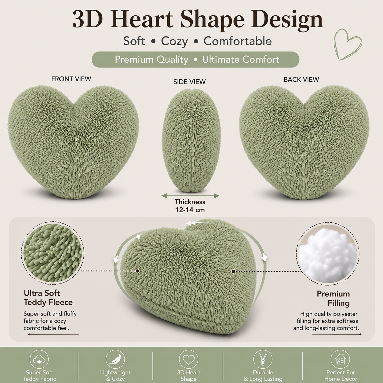 Teddy Cuddles Heart Shape Teddy Fleece Cushion – Soft Filled Decorative Cushion | Night Zone