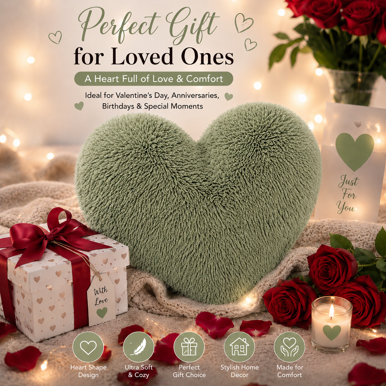 Teddy Cuddles Heart Shape Teddy Fleece Cushion – Soft Filled Decorative Cushion | Night Zone