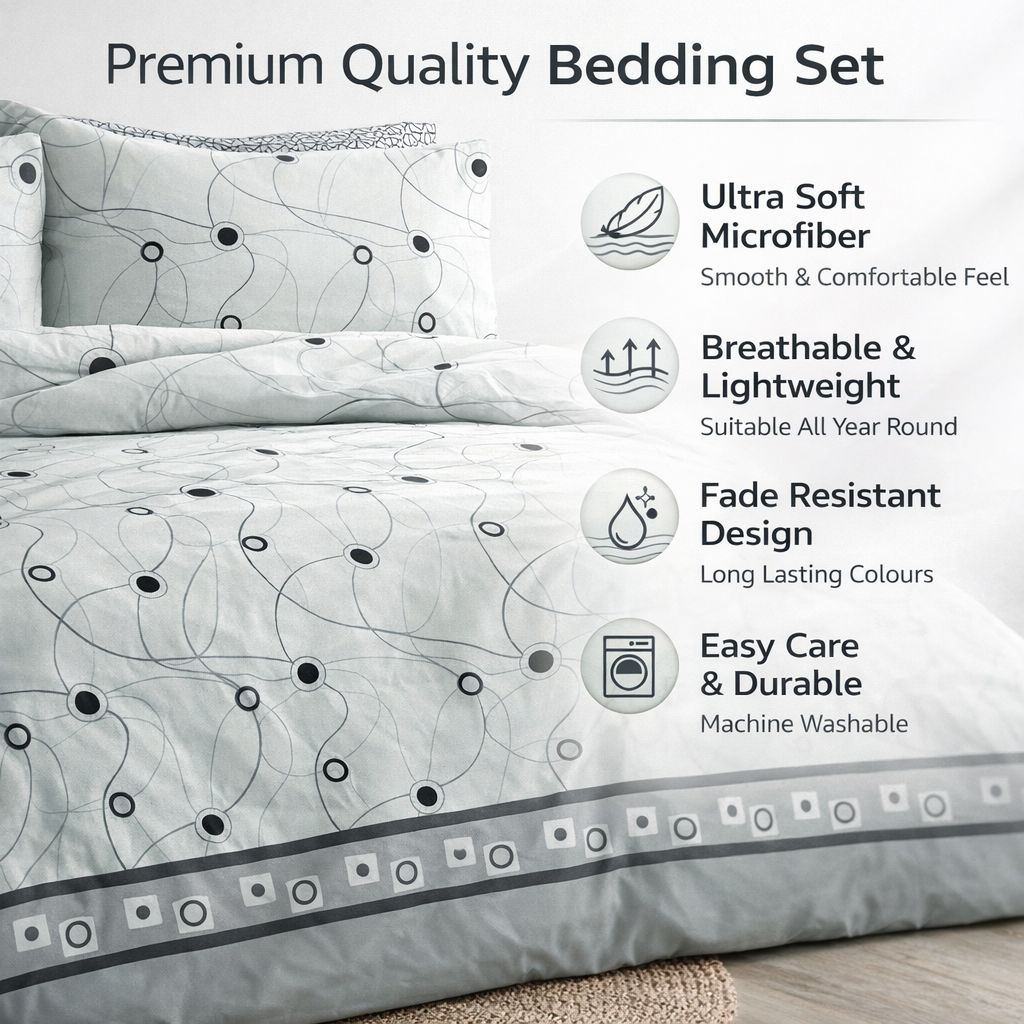 4 Piece Printed Microfiber Bedding Set – Duvet Cover, Fitted Sheet & Pillowcases | Night Zone