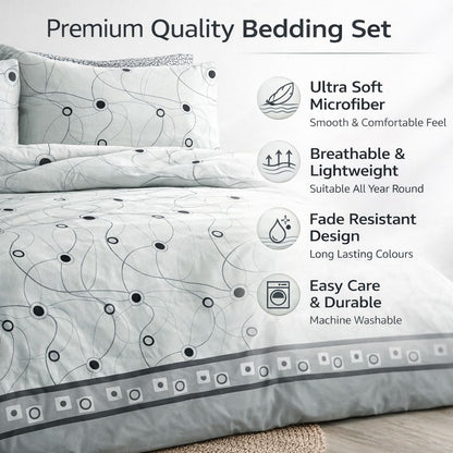 4 Piece Printed Microfiber Bedding Set – Duvet Cover, Fitted Sheet & Pillowcases | Night Zone