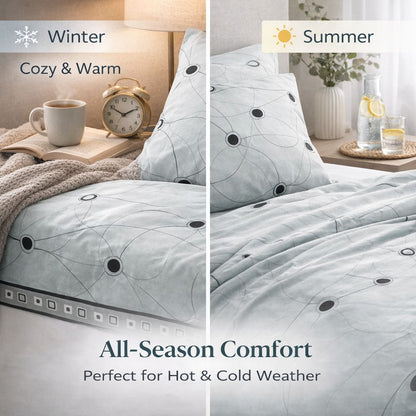 4 Piece Printed Microfiber Bedding Set – Duvet Cover, Fitted Sheet & Pillowcases | Night Zone