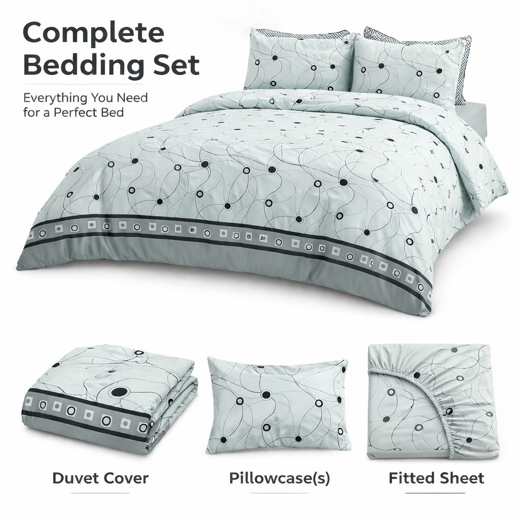 4 Piece Printed Microfiber Bedding Set – Duvet Cover, Fitted Sheet & Pillowcases | Night Zone