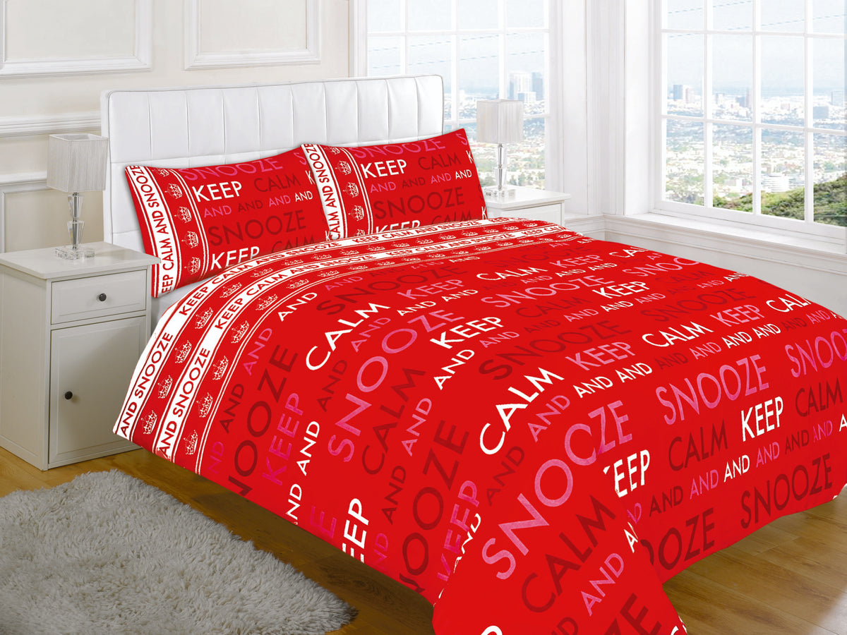 Keep Calm Printed Polycotton Duvet Cover Set – Soft Easy Care Bedding | Night Zone