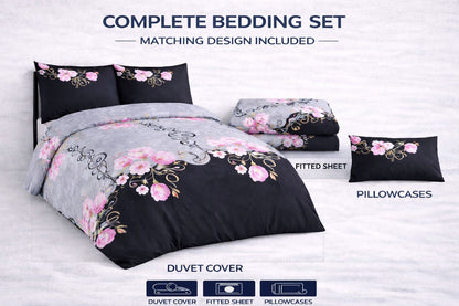 4 Piece Printed Microfiber Bedding Set – Duvet Cover, Fitted Sheet & Pillowcases | Night Zone
