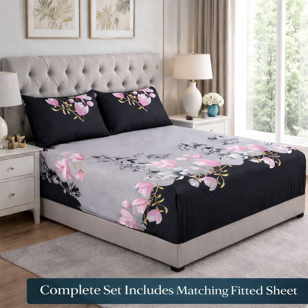 4 Piece Printed Microfiber Bedding Set – Duvet Cover, Fitted Sheet & Pillowcases | Night Zone
