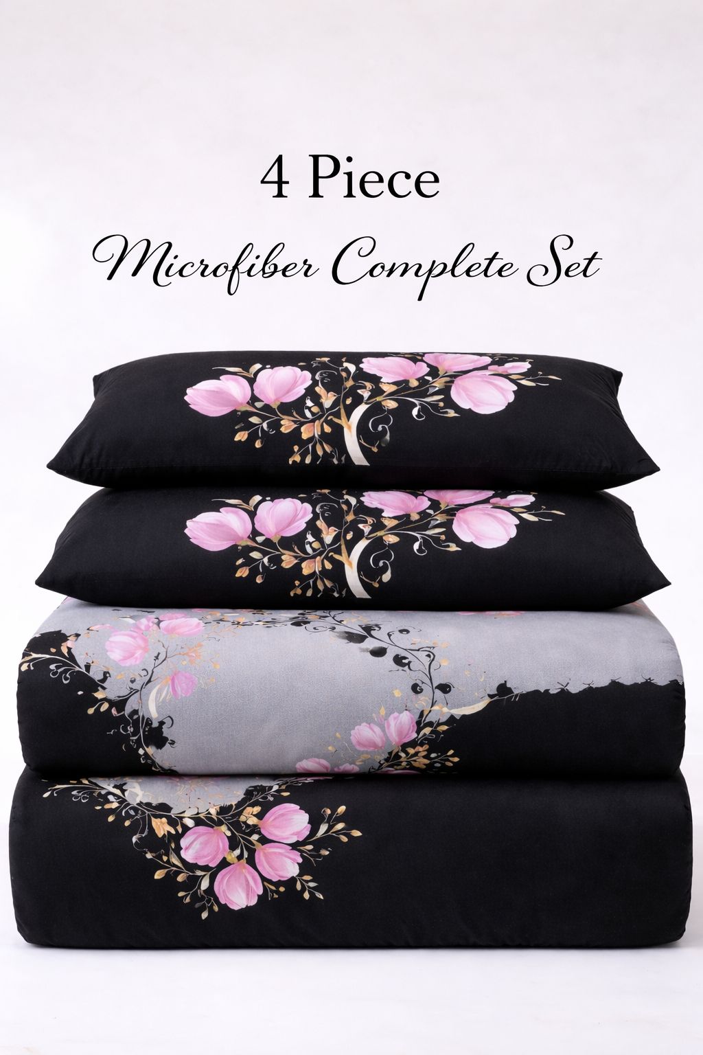 4 Piece Printed Microfiber Bedding Set – Duvet Cover, Fitted Sheet & Pillowcases | Night Zone