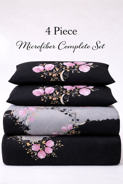 4 Piece Printed Microfiber Bedding Set – Duvet Cover, Fitted Sheet & Pillowcases | Night Zone