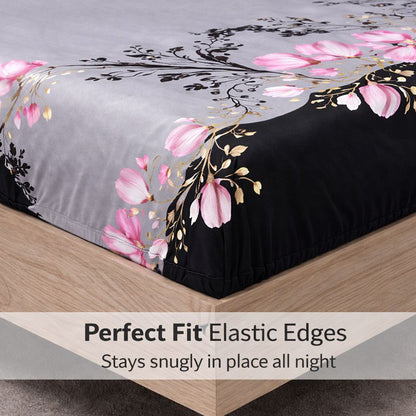 4 Piece Printed Microfiber Bedding Set – Duvet Cover, Fitted Sheet & Pillowcases | Night Zone