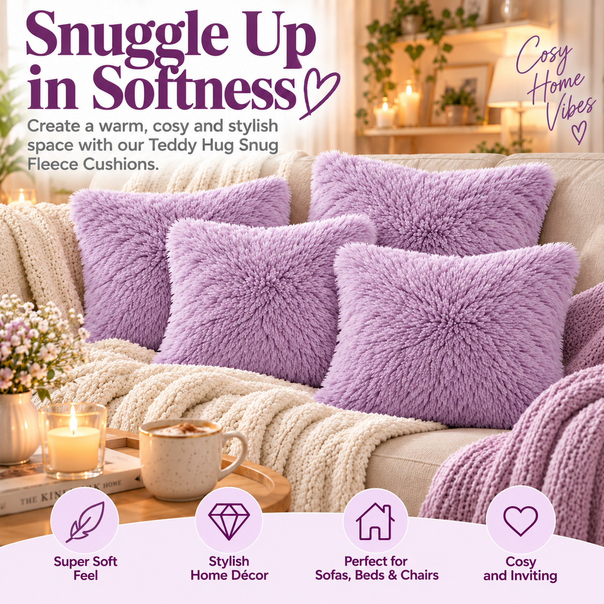 Teddy Hug Fleece Cushion Cover – Soft Fluffy Snug Cuddle Cushion Cover | Night Zone
