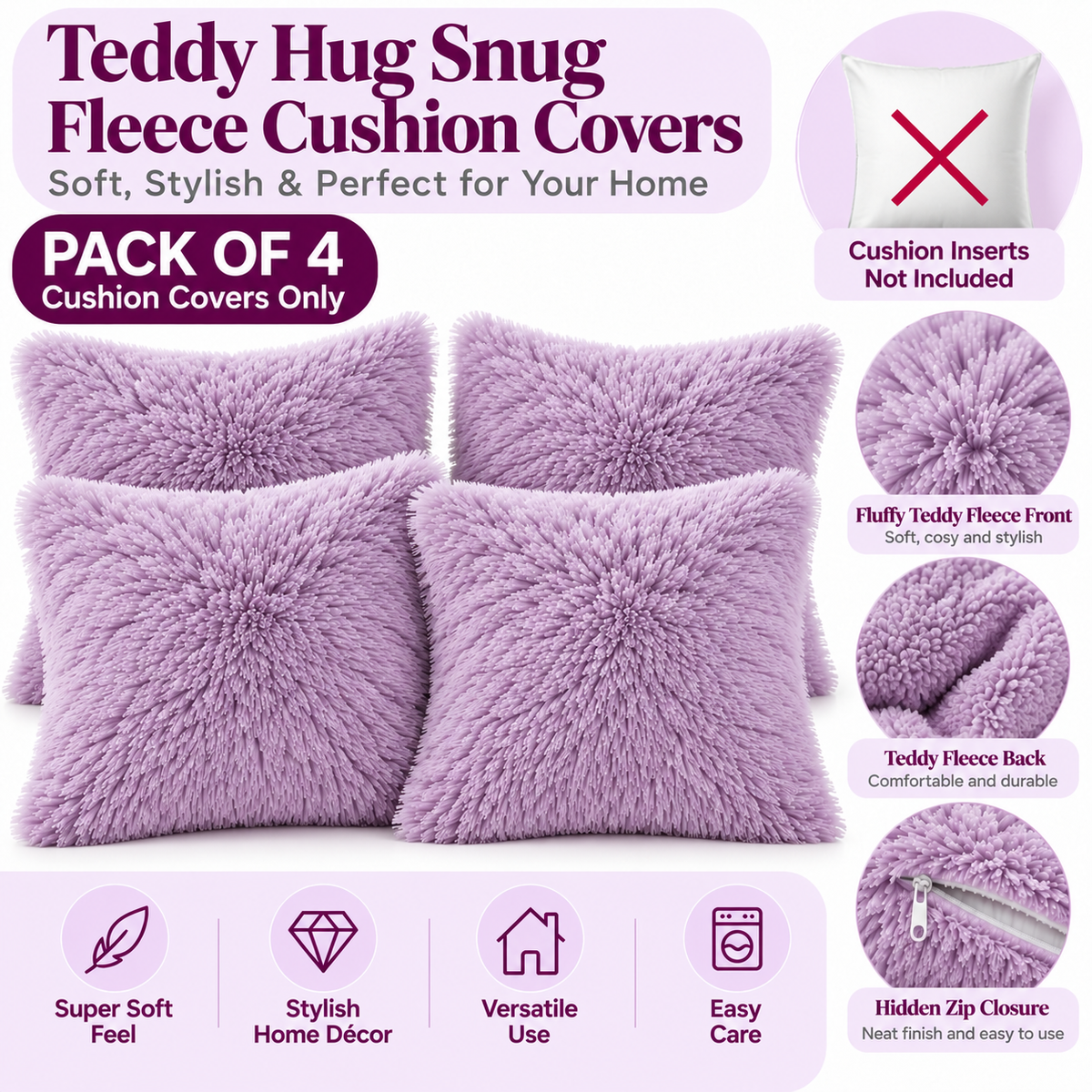 Teddy Hug Fleece Cushion Cover – Soft Fluffy Snug Cuddle Cushion Cover | Night Zone