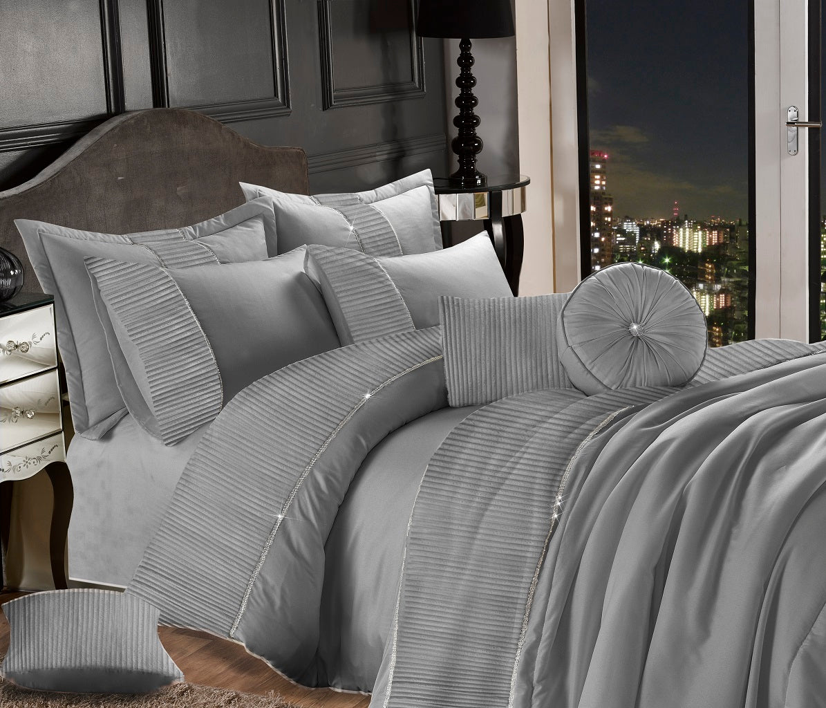 Leona Diamante Embroidered Duvet Cover Set – Luxury Glamour Bedding | Night Zone