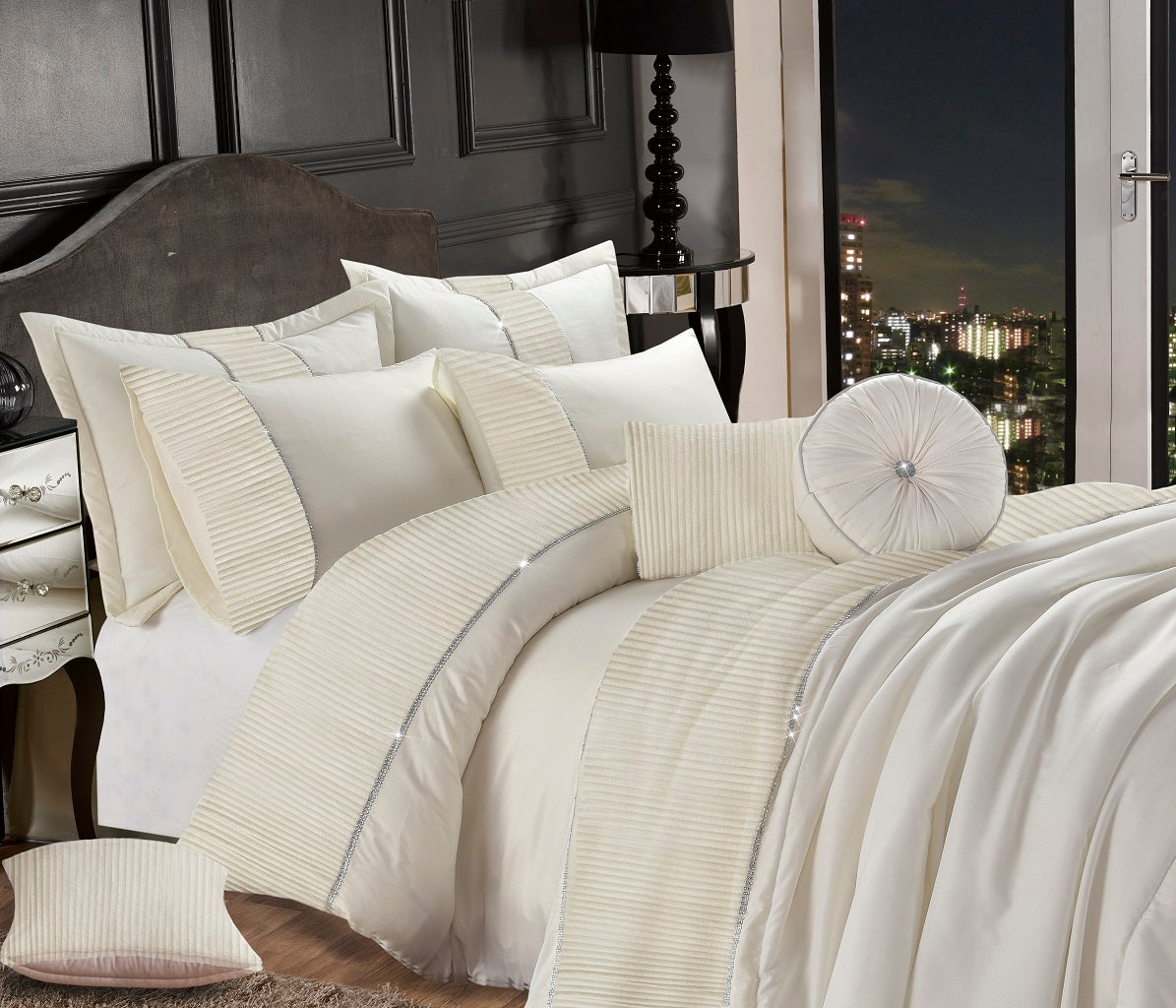 Leona Diamante Embroidered Duvet Cover Set – Luxury Glamour Bedding | Night Zone