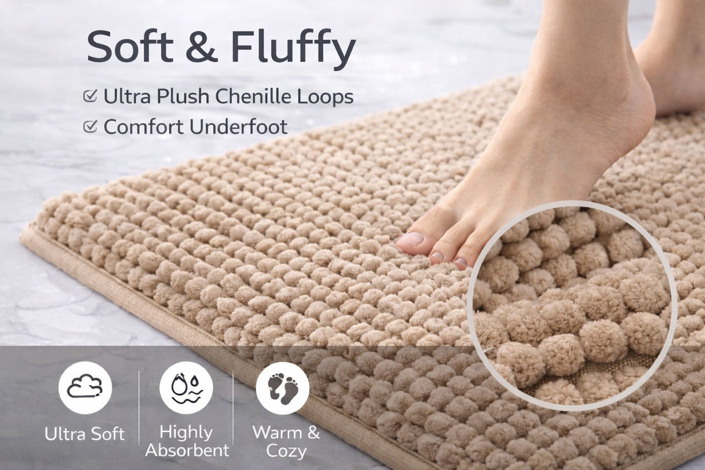 2 Piece Chenille Bath Mat Set – Soft Absorbent Non Slip Bathroom Rugs | Night Zone